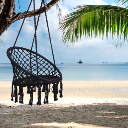 Must - Have! Black Hanging Hammock Swing Chair - Macrame Cotton Rope Design, 330 Lbs Max Weight, Perfect for Indoor/Outdoor Spaces