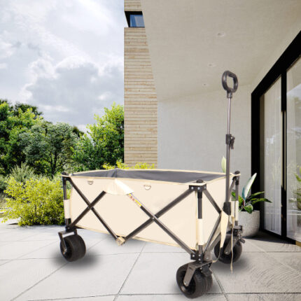 Heavy-Duty Folding Wagon with Big Sand-Ready Wheels: Adjustable Handle & Drink Holders - Ideal for Shopping, Camping, Garden & Outdoor