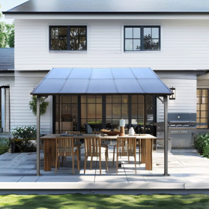 Large 10' x 10' Outdoor Pergola Gazebo - Wall-Mounted Lean To Awning | Durable Metal Frame & Weatherproof Roof for Year-Round Use