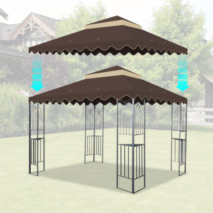 Brown 10x10 Ft Outdoor Patio Gazebo Replacement Canopy, Double - Tiered & Wavy Bordered, Roof Cover Only (Frame Not Included)