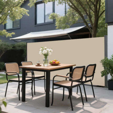 All - in - One 118" x 63" Retractable Awning - Dark Grey Frame, Beige Privacy Screen, UV Resistant & Waterproof, for Garden, Balcony & Courtyard Use