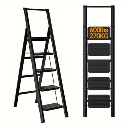 Compact 5-Step Folding Ladder Stool – Features Anti-Slip Wide Pedals & Lightweight Steel Design for Home/Office Use
