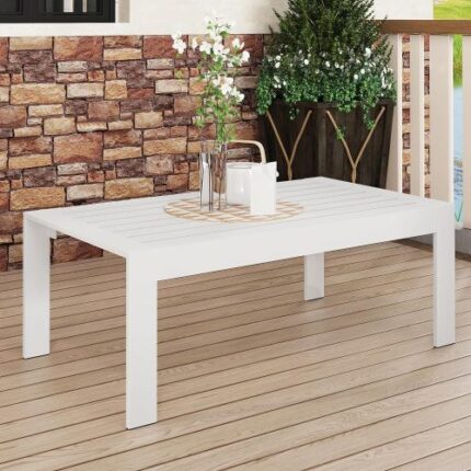 All-Weather Aluminum Outdoor Coffee Table - Modern Rectangle Design, Weather-Resistant White Finish for Patio, Poolside & Garden