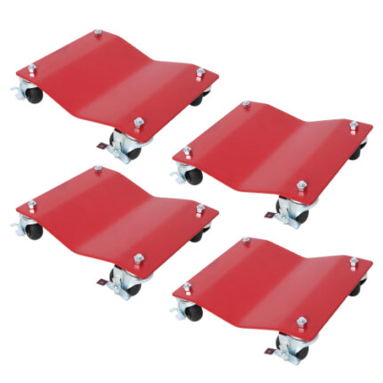 4-Pack 2500lbs Capacity Heavy Duty Steel Vehicle Dollies - Professional Car Tire Skates with Brakes (Red) for Easy Vehicle Movement